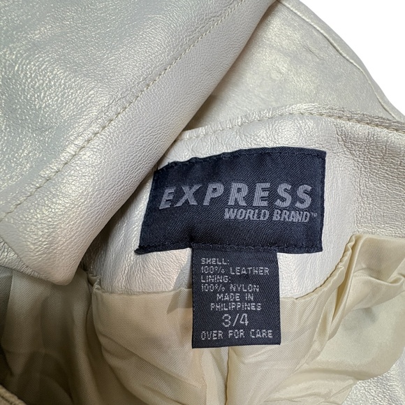 pants EXPRESS leather S iridescent pearl straight leg mid rise neutral elegant - Picture 12 of 17